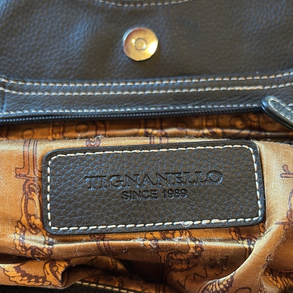 Tignanello leather two tone black cream large Handbag Tote Purse 9x14x5 inches - Picture 8 of 17